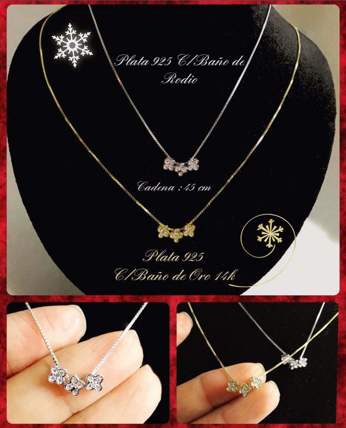 Cadena de Plata 925 con Dijes de Flores