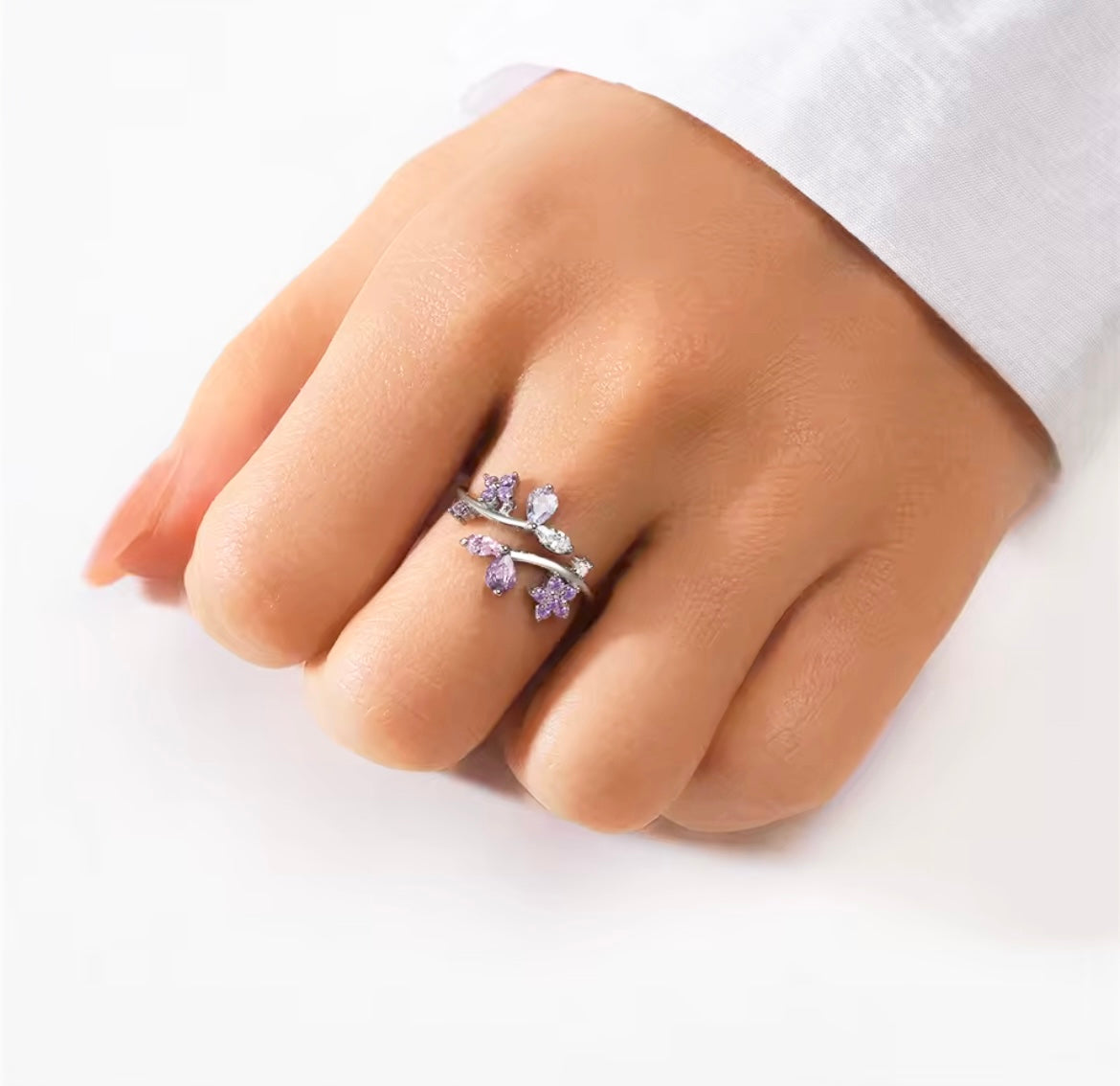 Anillo de Plata 925 con Zirconias, Ajustable