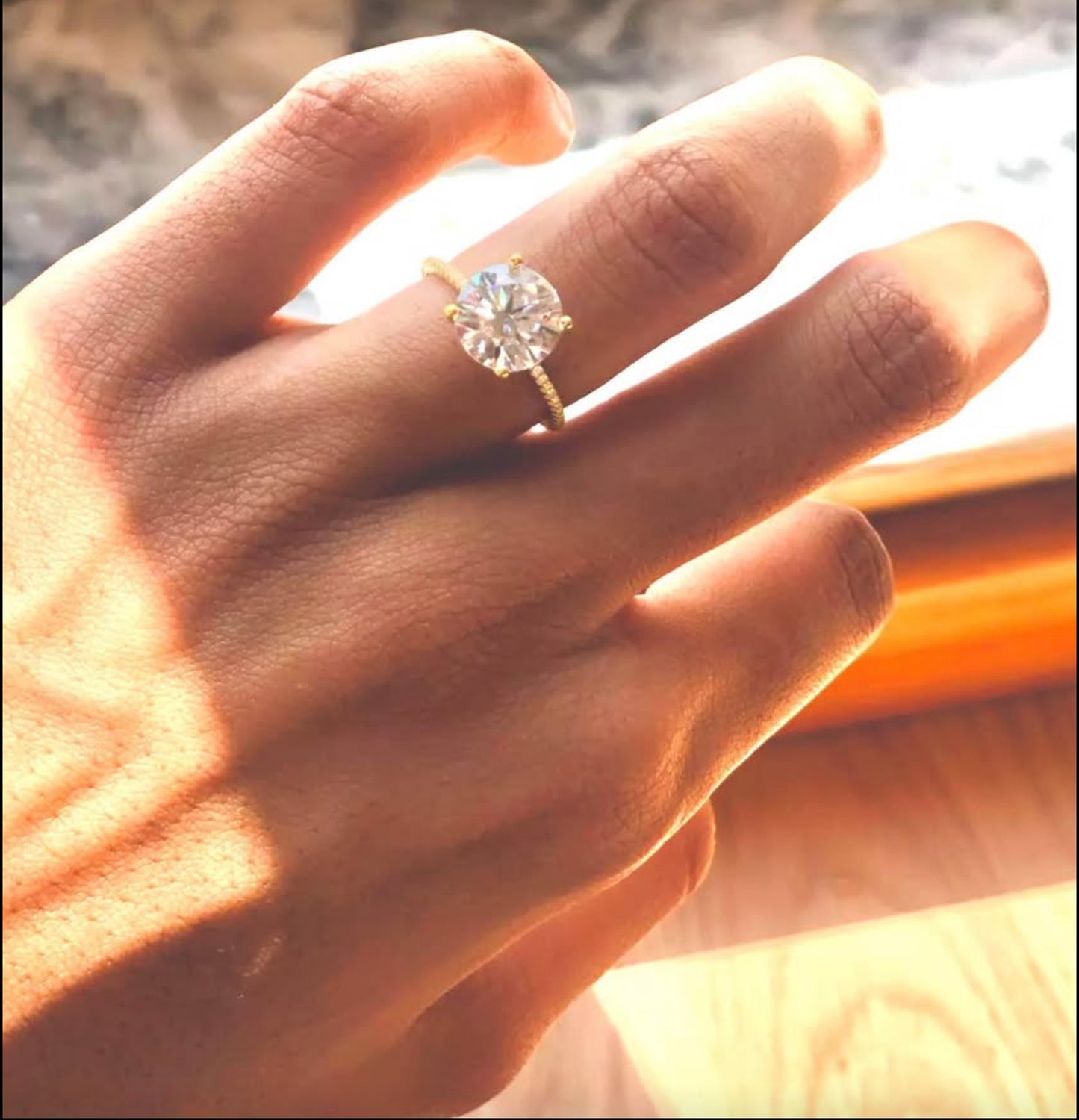 Anillo Solitario de Plata 925, Bañada en Oro de 14k