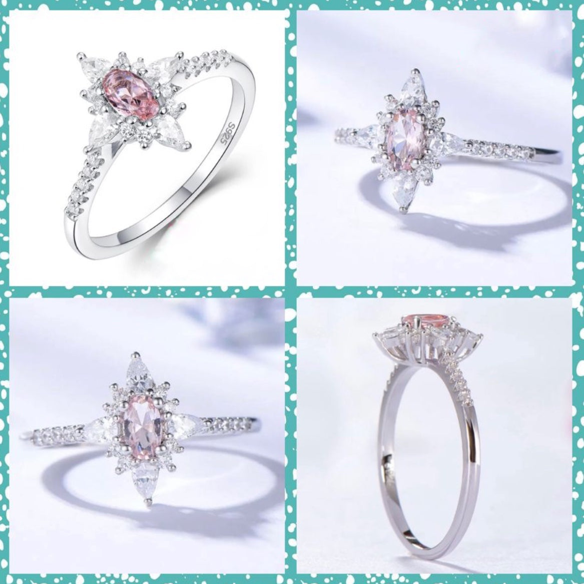 Anillo de Plata 925, con Morganita Rosa y Zirconias
