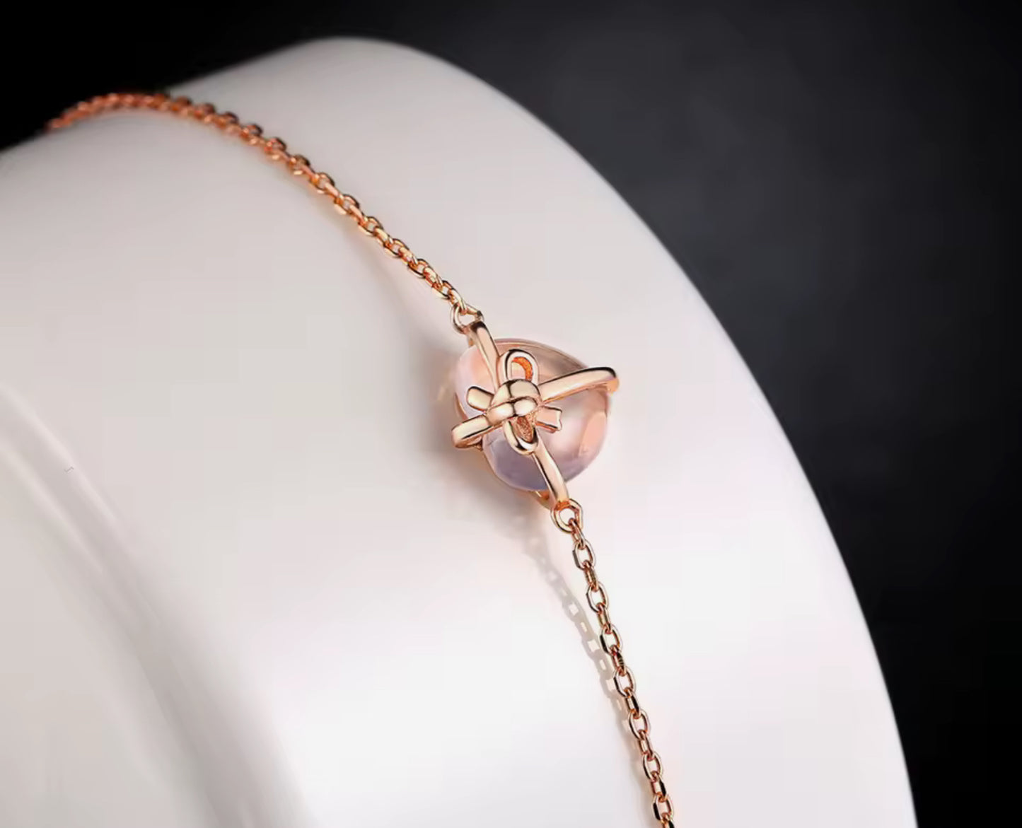 Pulsera de Plata 925 bañada con Oro Rosa, Cuarzo Rosa Natural