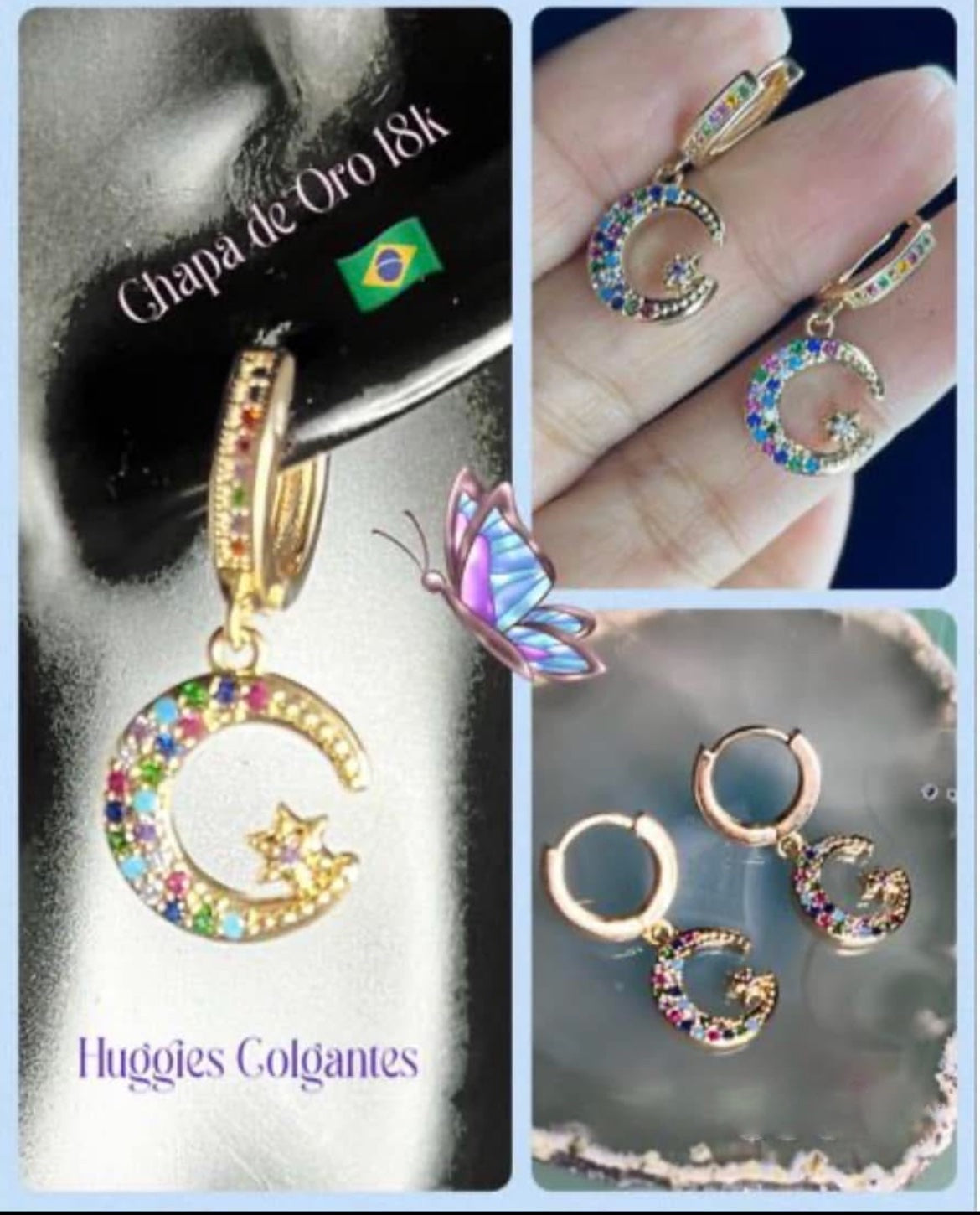 Huggies en Chapa de Oro 18k con Zirconias