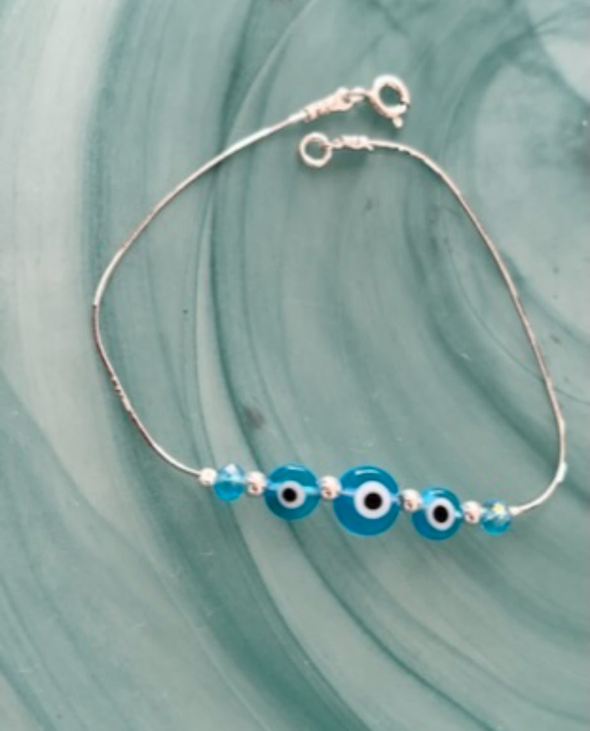 Pulsera de Plata 925 estilo Cola de Rata con Ojo Turco de Vidrio