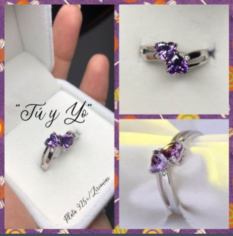 Anillo de Plata 925 con Zirconias modelo Tu y Yo modelo Corazón