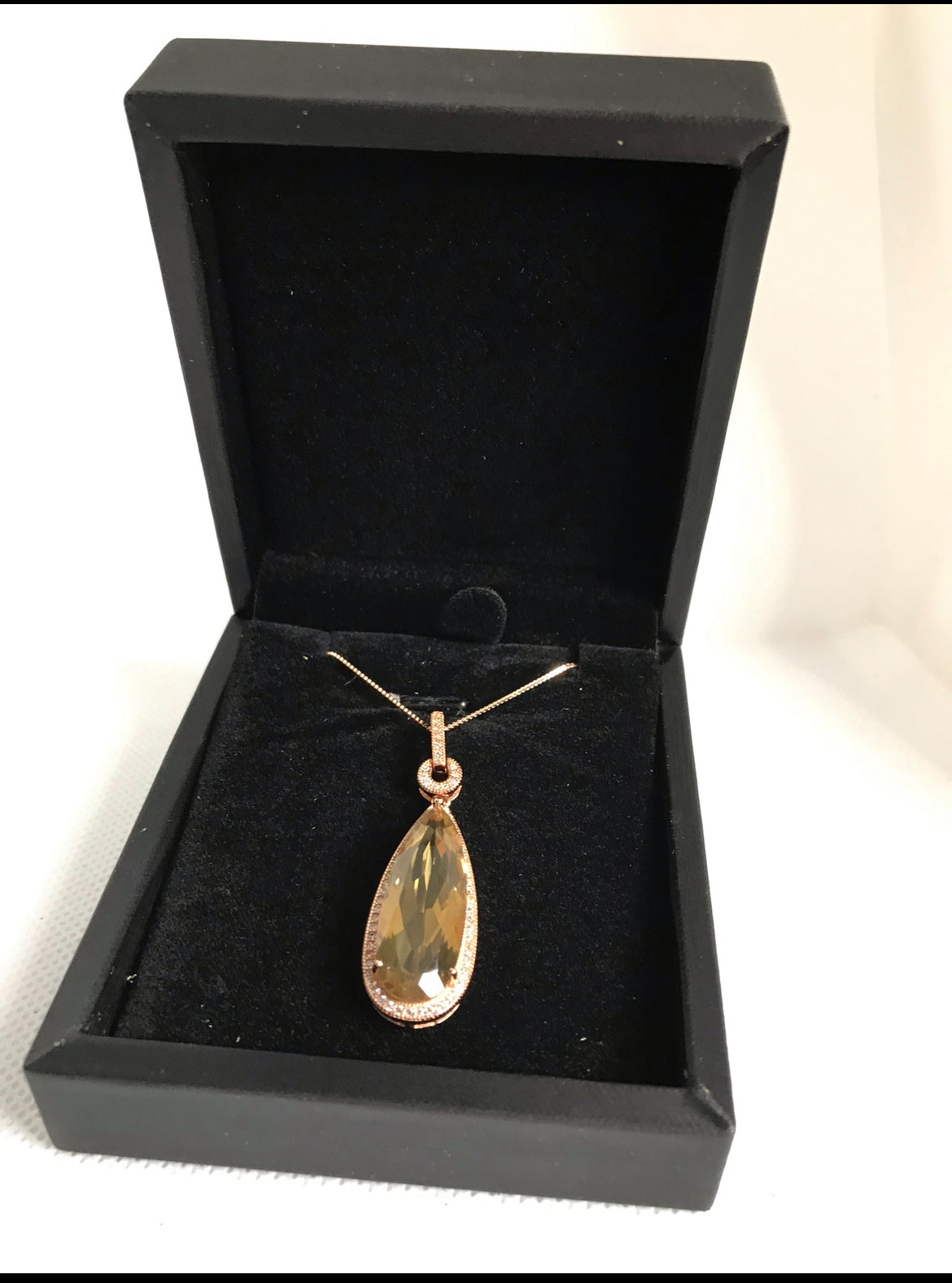 Cadena de Plata 925 y Dije con Citrino, Bañados en Oro Rosa