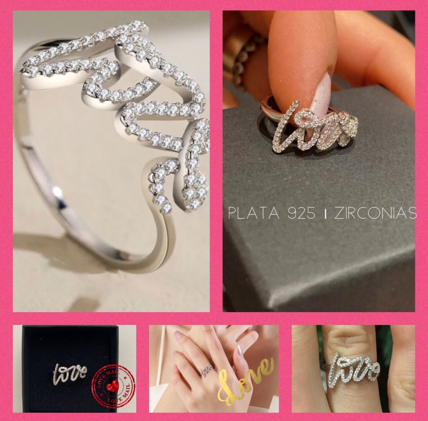 Anillo de Plata 925, con Zirconias, modelo Love