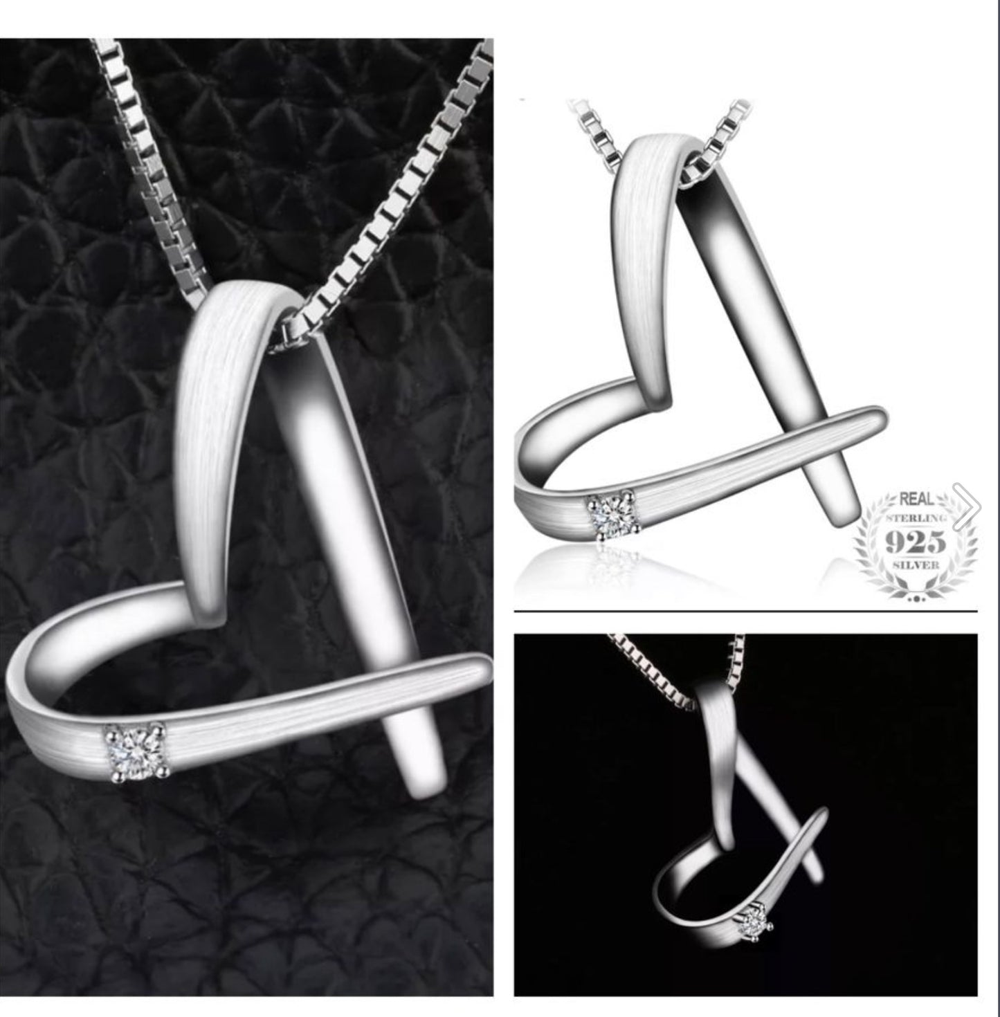 Dije y Cadena de Plata 925, con Zirconia, modelo Corazón asimétrico