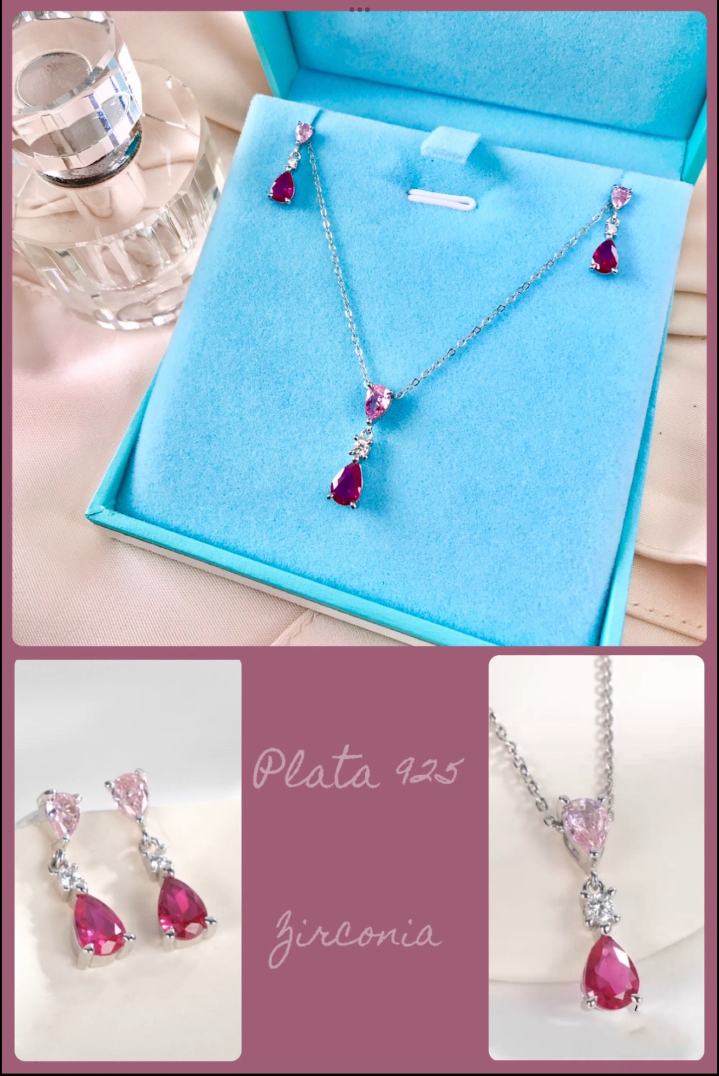 Collar de Plata 925, con Zirconias, modelo Gota