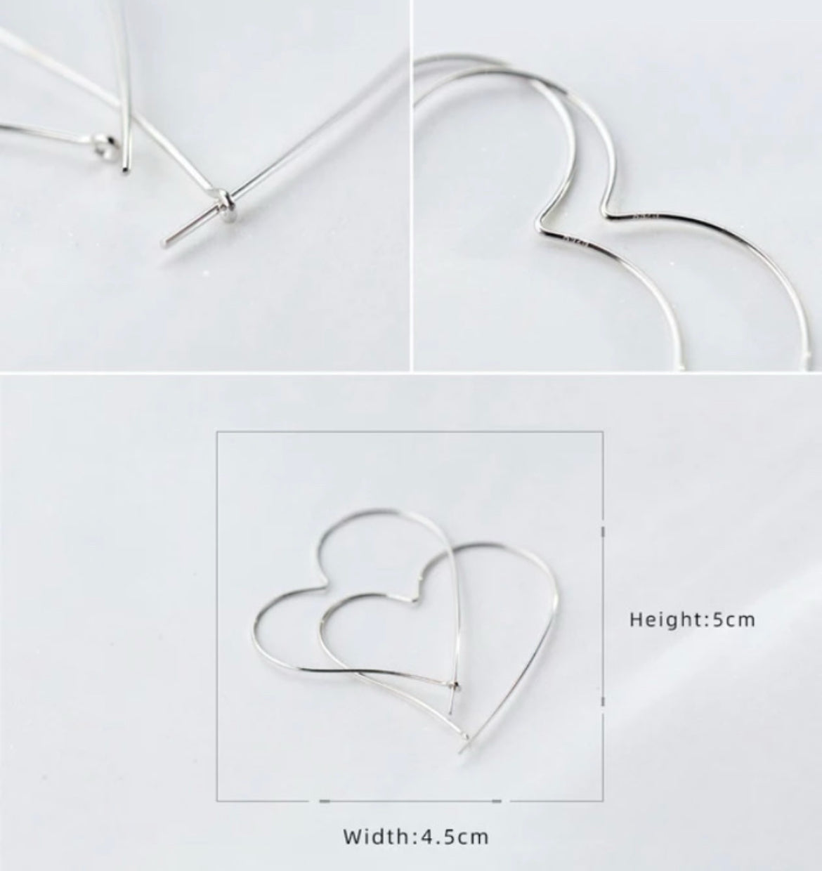 Arracadas de Plata 925 Ligeras Modelo Corazón Asimétrico