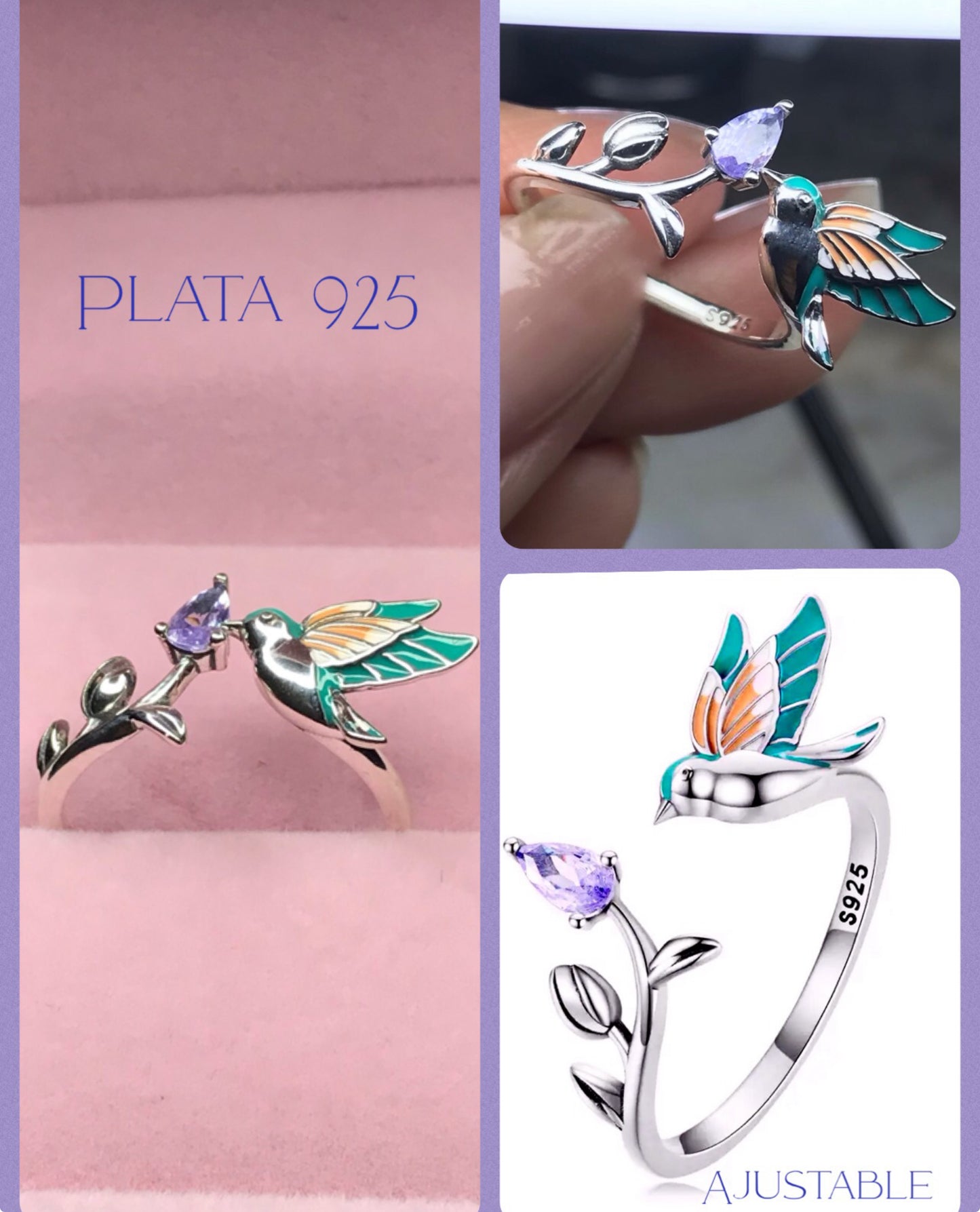Anillo de Plata, modelo Colibrí, Ajustable