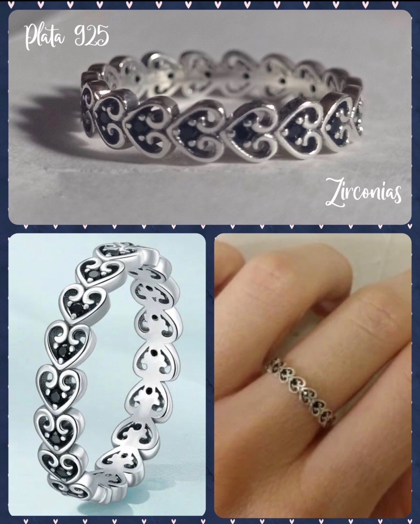 Churumbela de Plata 925 con Zirconia Negra, modelo Corazón