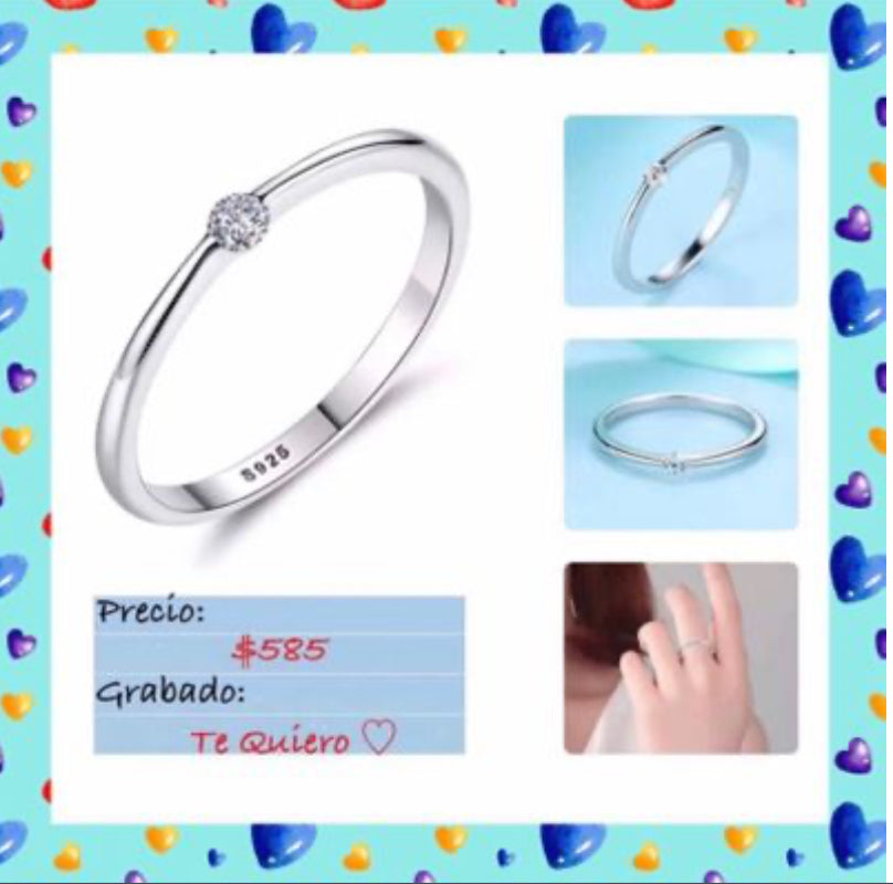 Anillo de Plata 925 con Zirconia grabado por dentro “Te Quiero 🩶”
