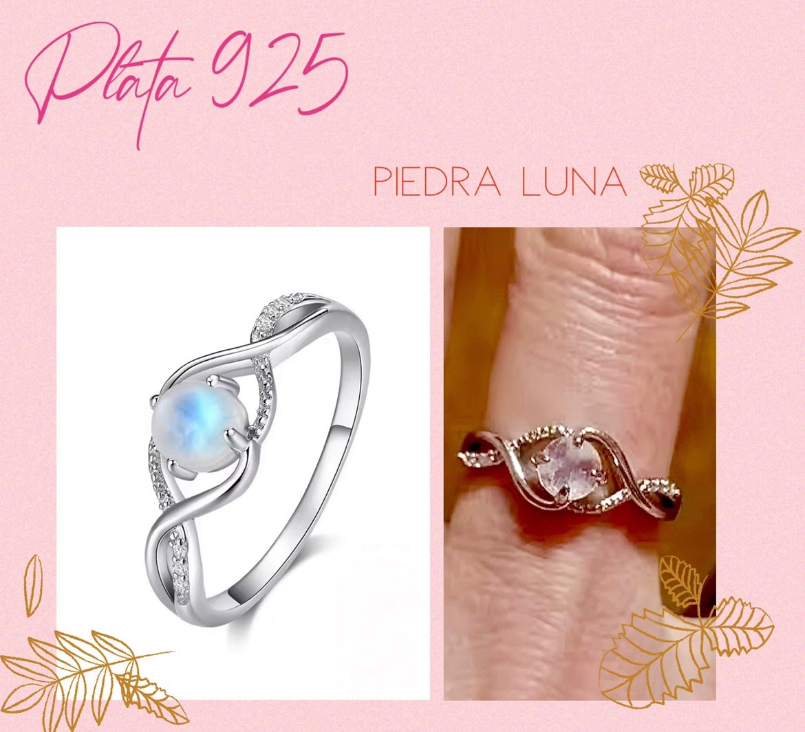 Anillo de Plata 925 con Piedra Luna y Zirconias