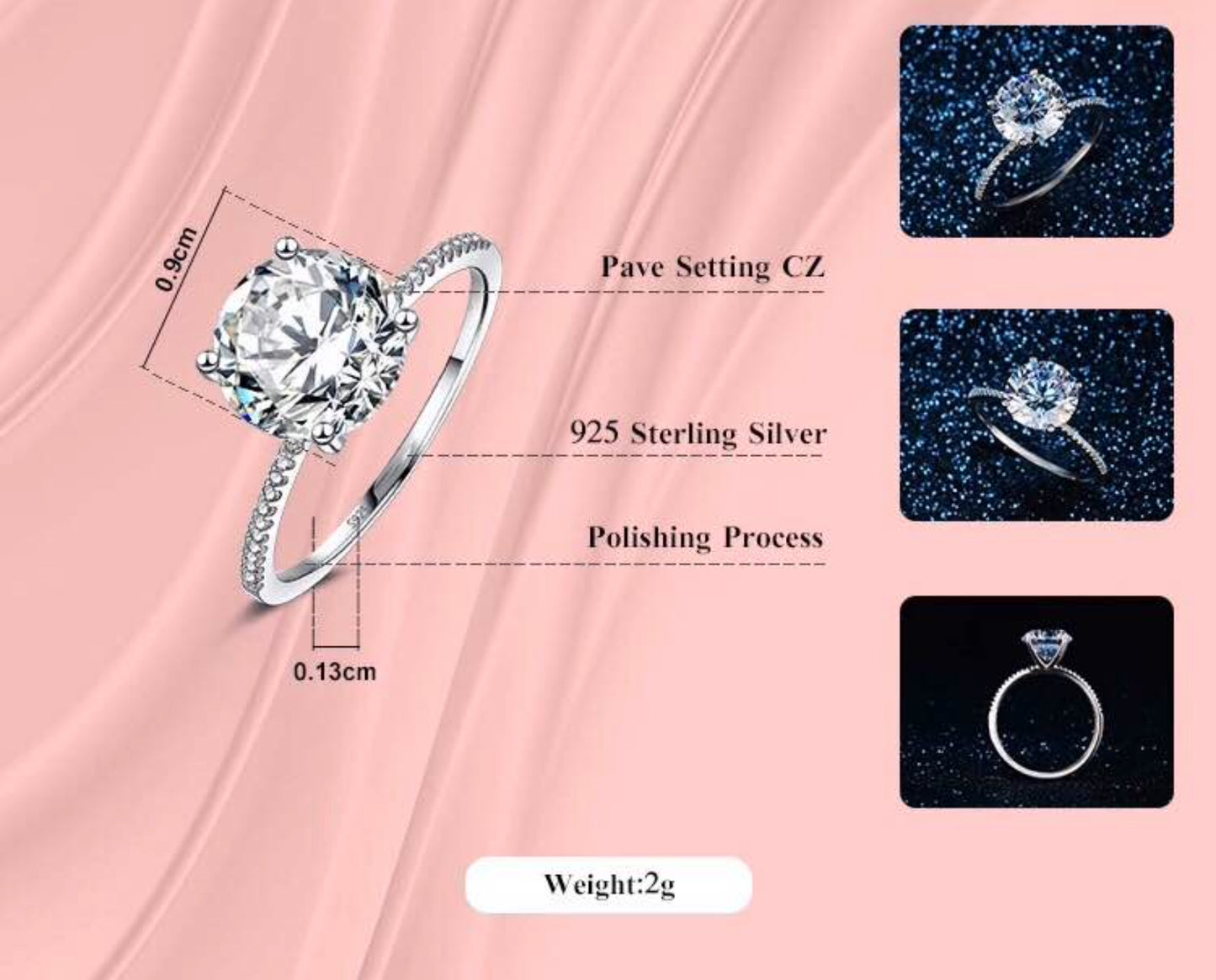 Anillo Solitario de Plata 925 con Zirconias