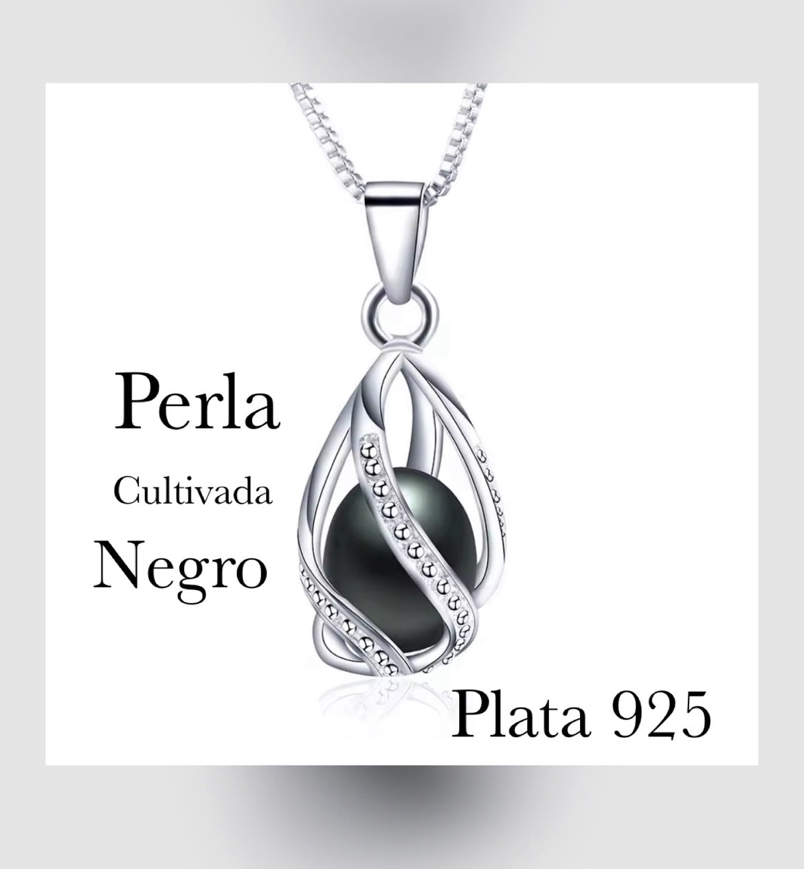 Dije y Cadena de Plata 925 con Perla Cultivada Negra y Zirconias