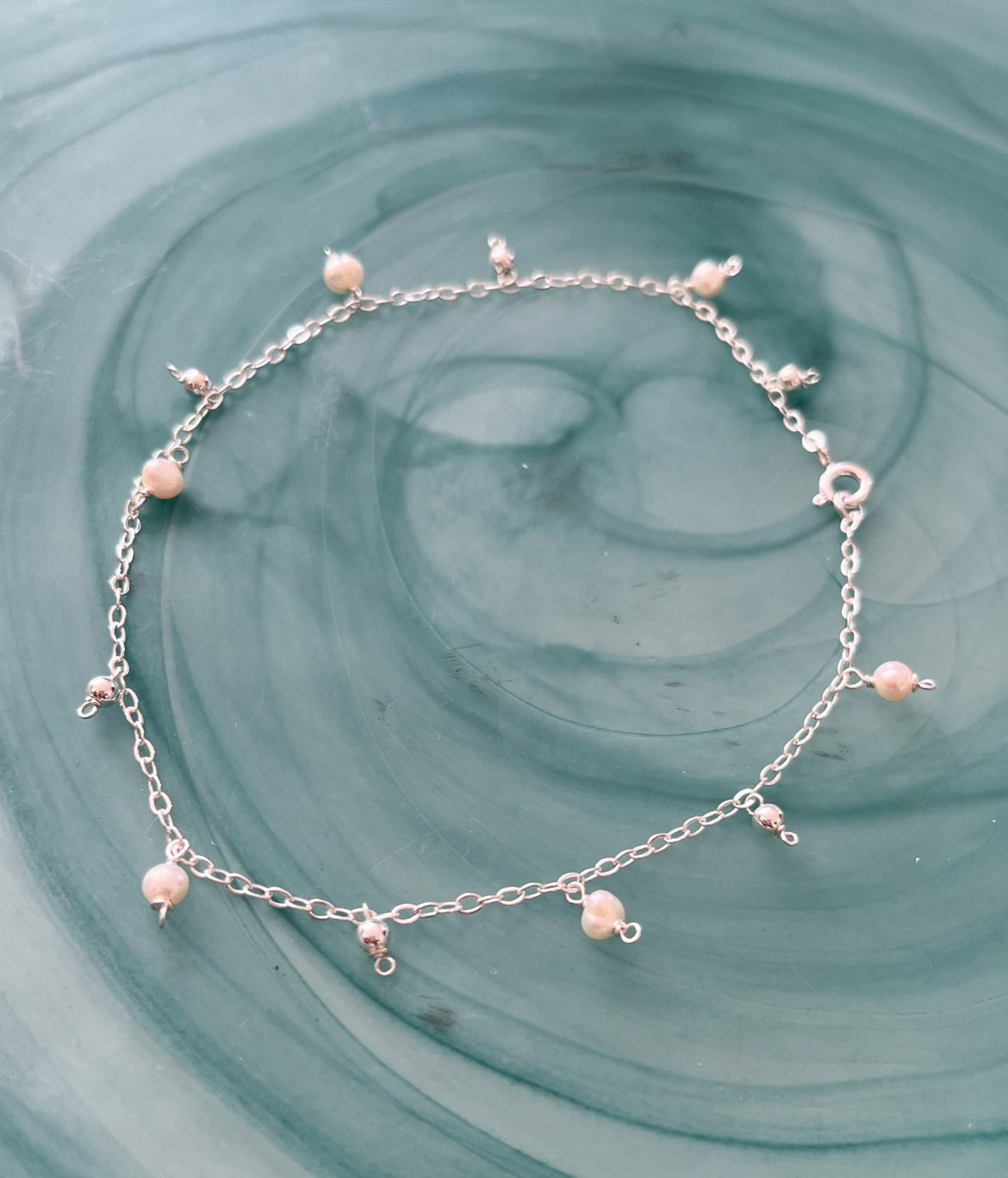 Tobillera de Plata 925 con Perlas de Río