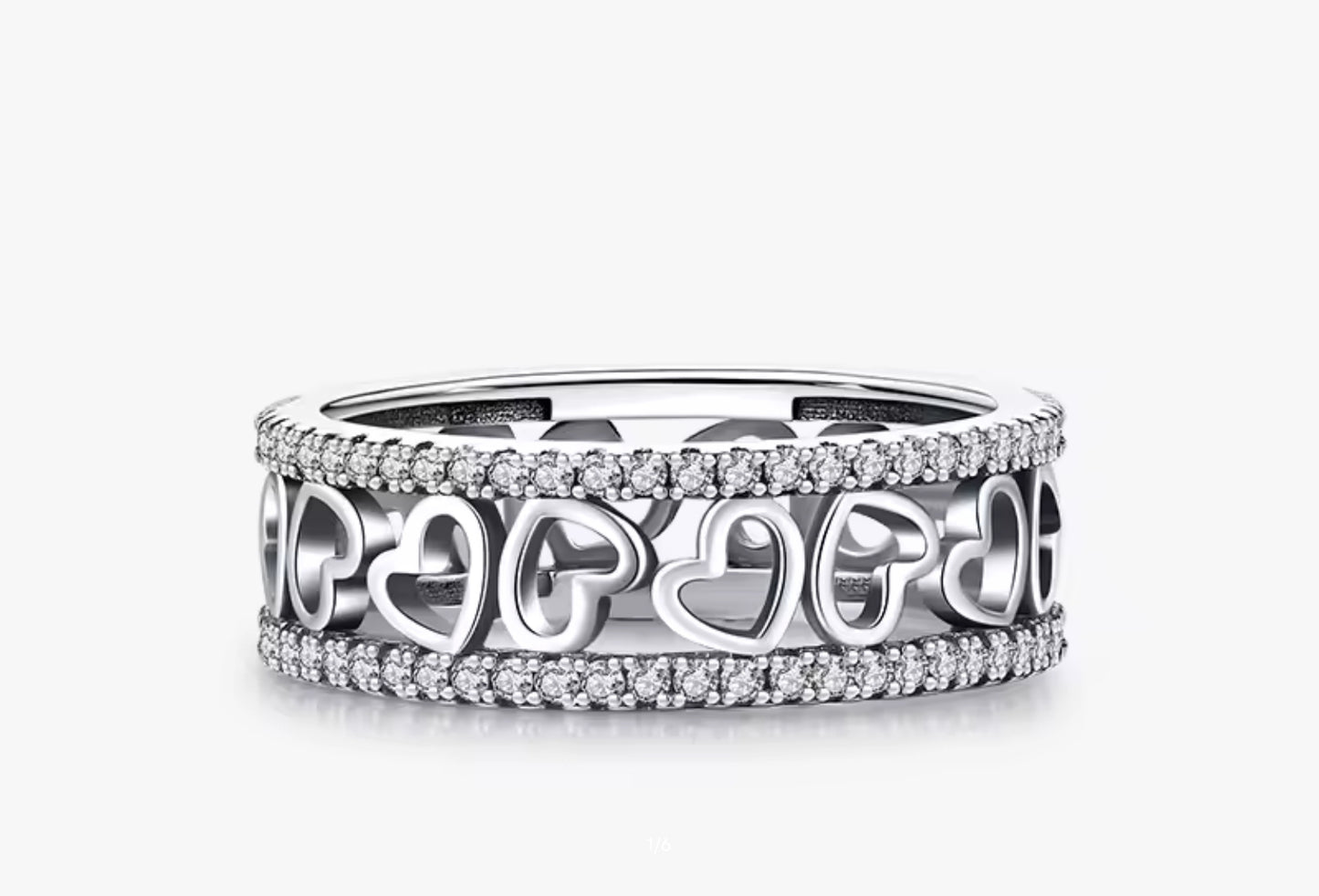 Argolla de Plata 925 con Zirconias, modelo Corazón