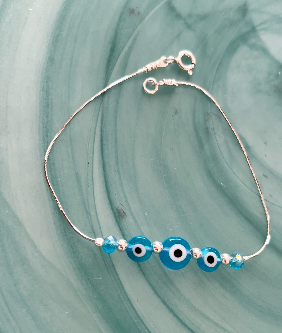 Pulsera de Plata 925 estilo Cola de Rata con Ojo Turco de Vidrio