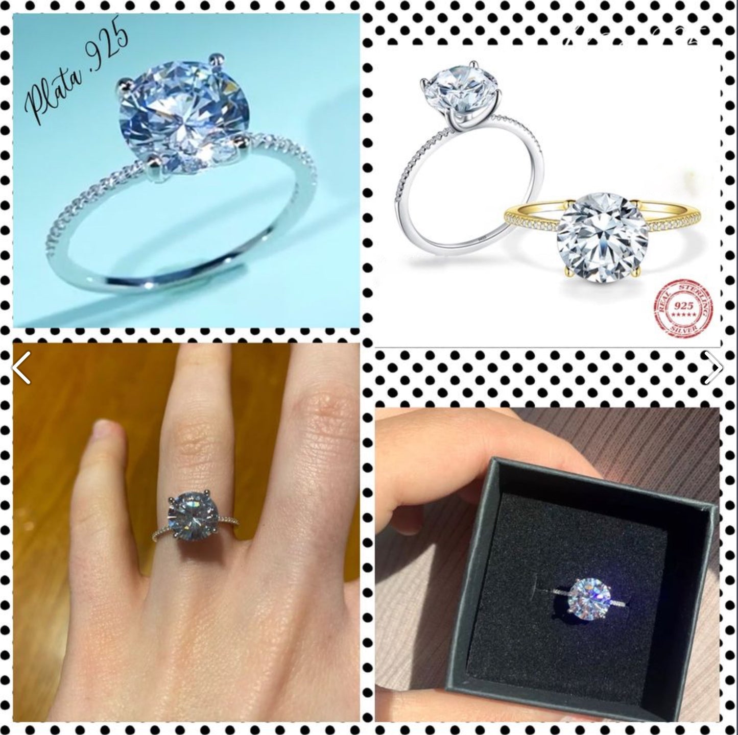 Anillo Solitario de Plata 925 con Zirconias