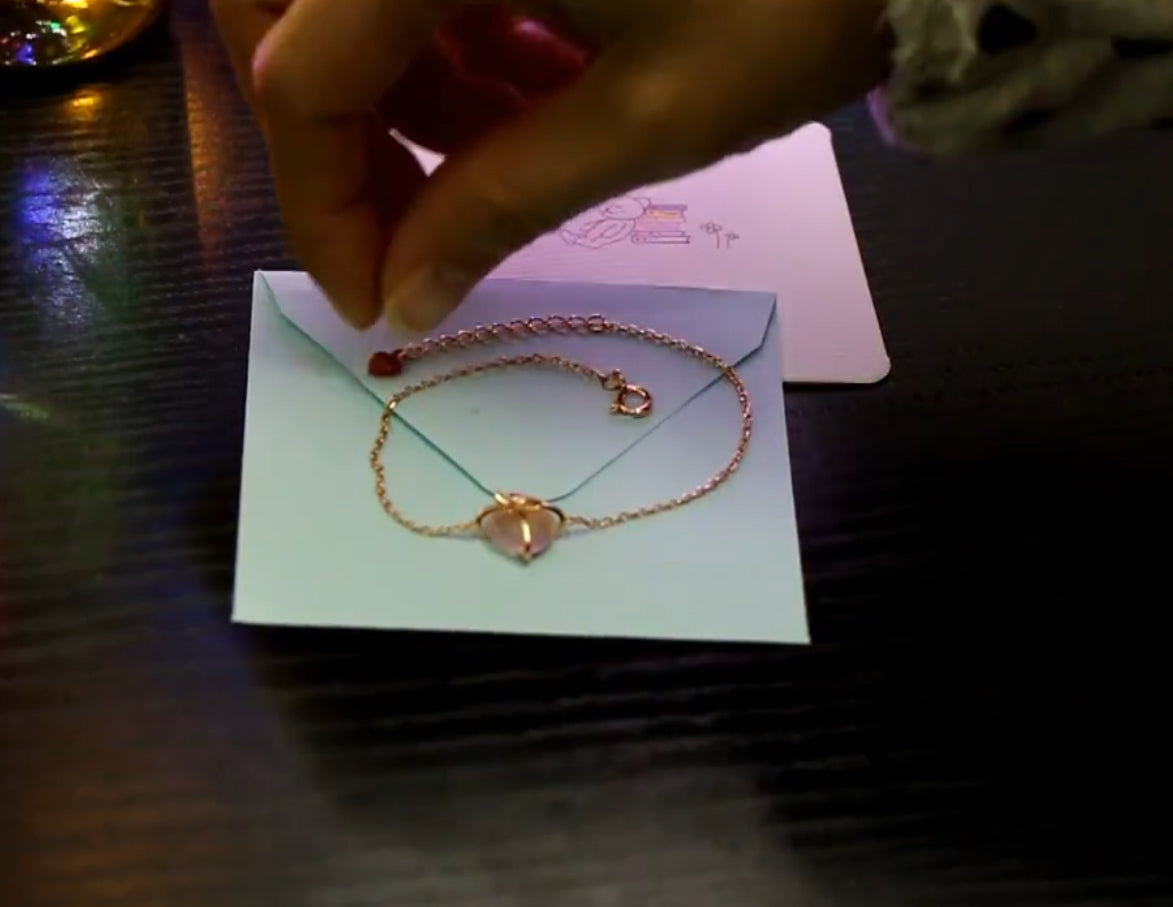Pulsera de Plata 925 bañada con Oro Rosa, Cuarzo Rosa Natural