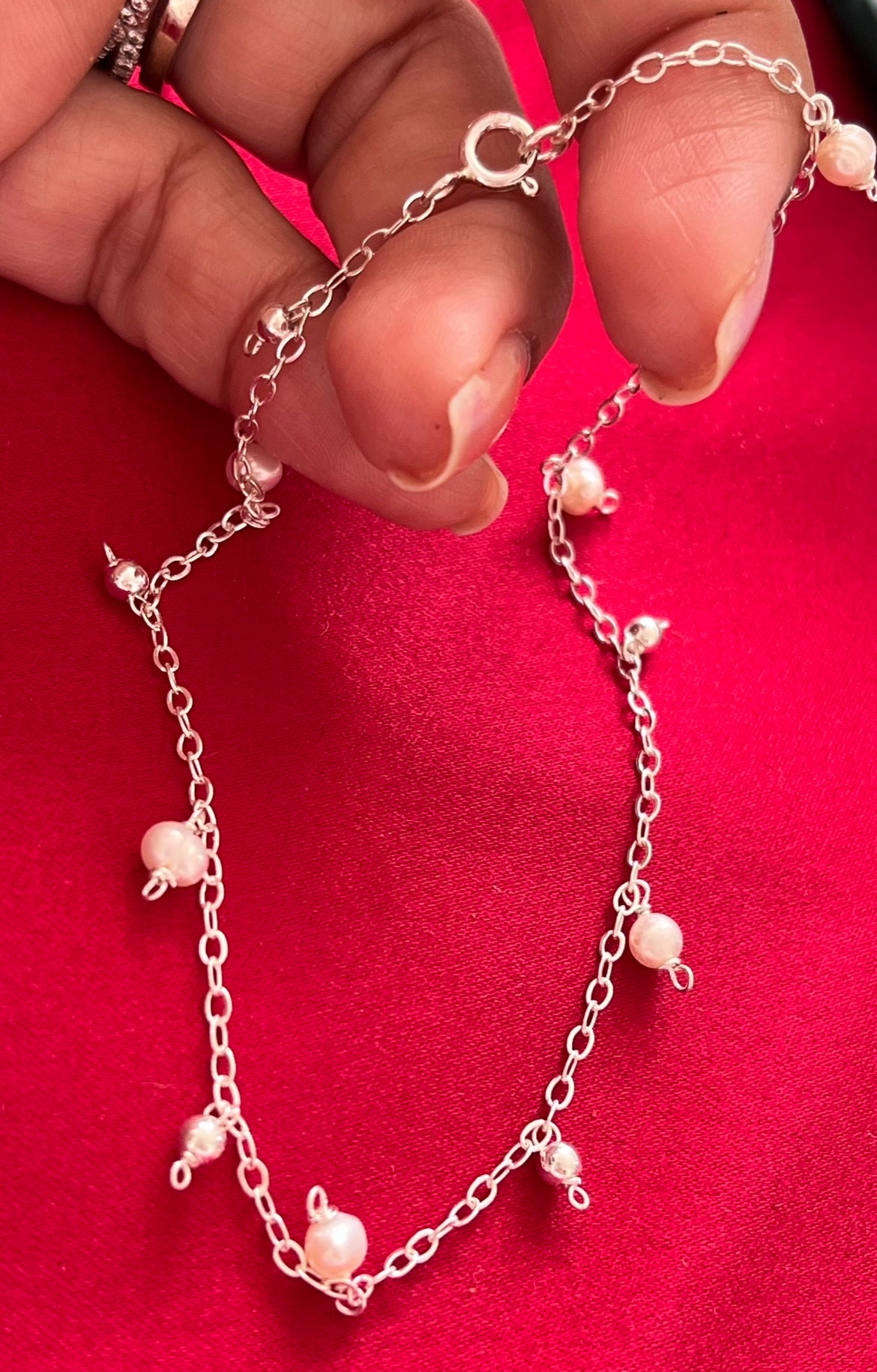 Tobillera de Plata 925 con Perlas de Río