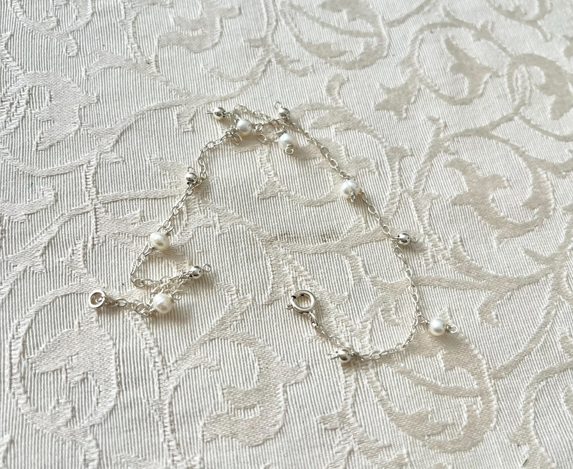 Tobillera de Plata 925 con Perlas de Río