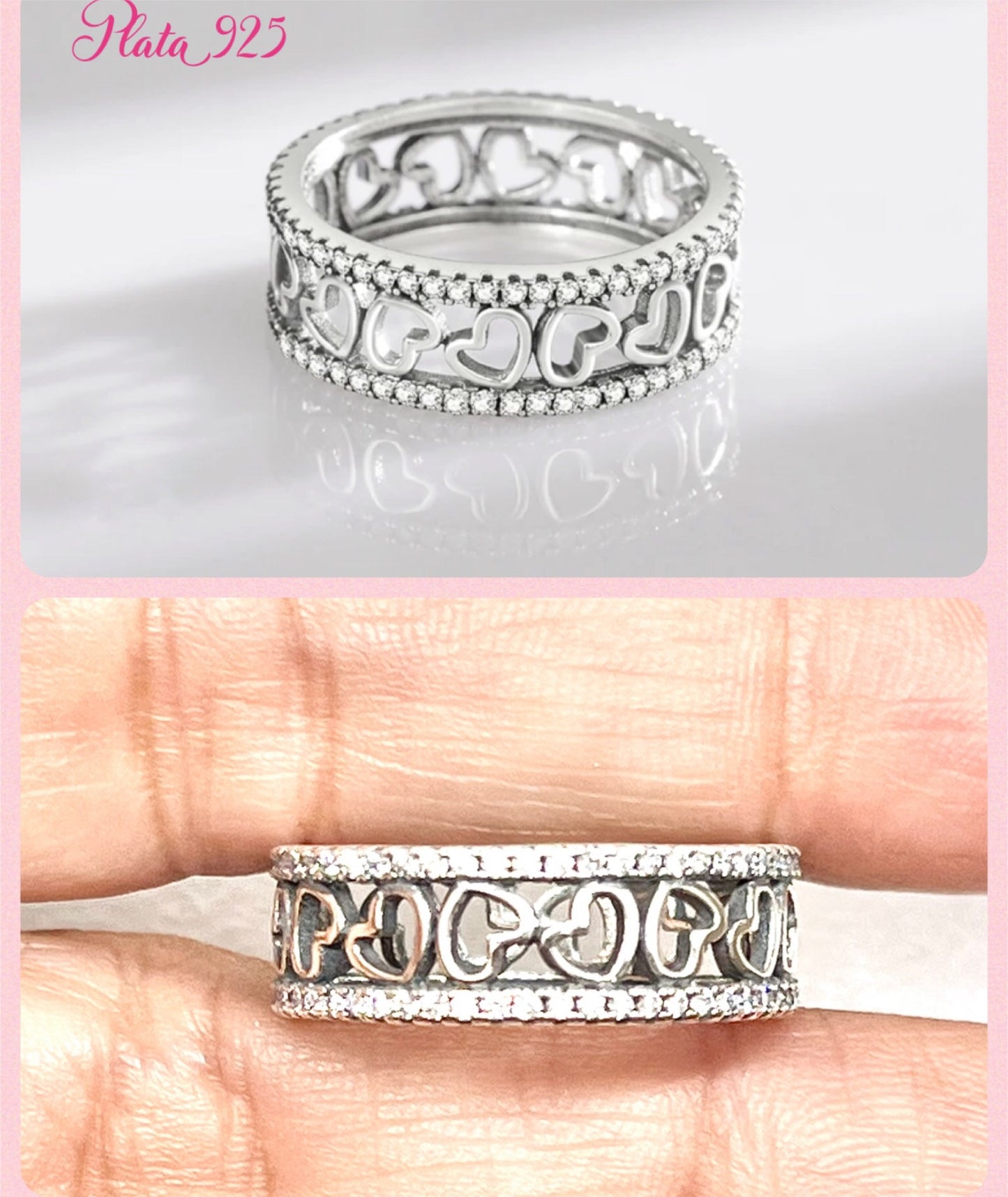 Argolla de Plata 925 con Zirconias, modelo Corazón