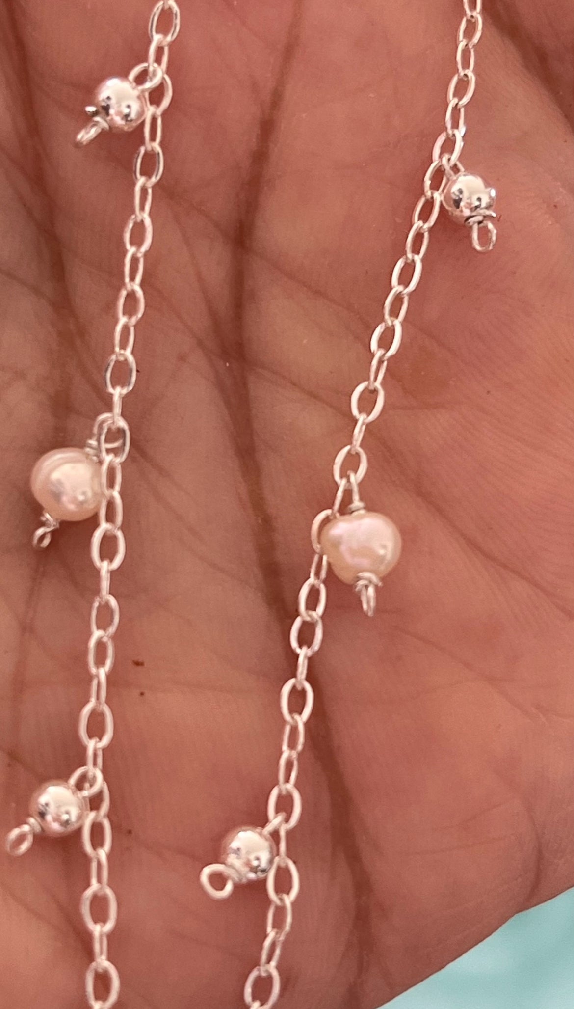 Tobillera de Plata 925 con Perlas de Río