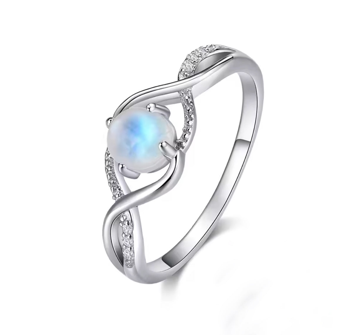 Anillo de Plata 925 con Piedra Luna y Zirconias