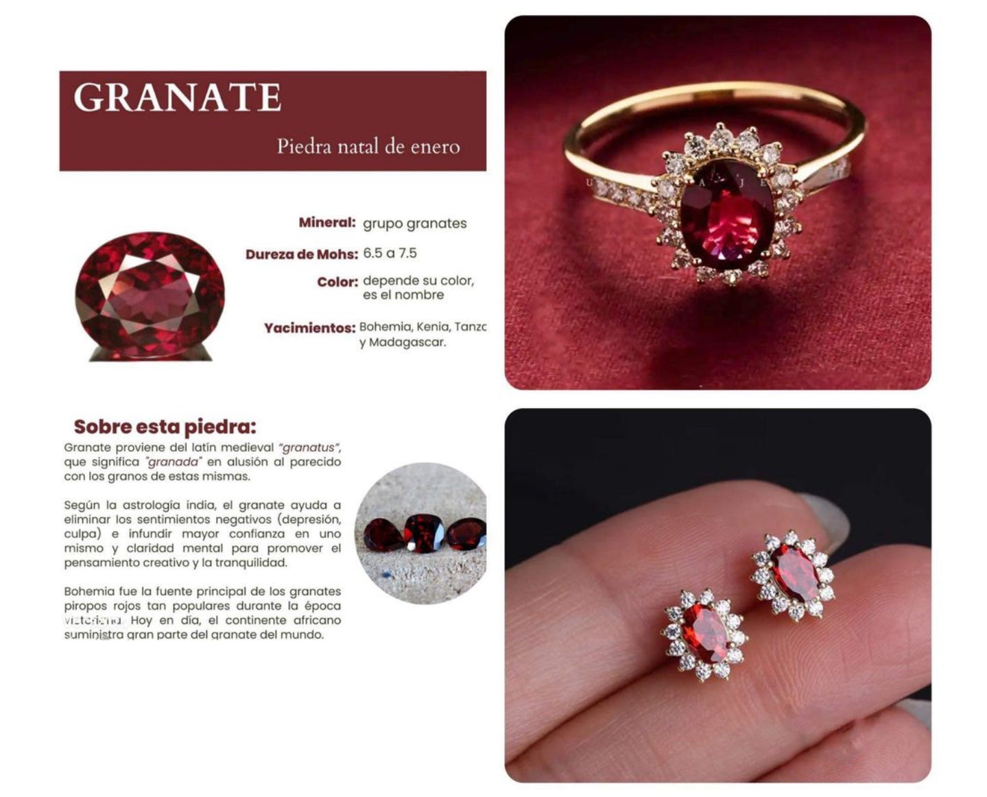 Anillo de Plata 925 bañado en Oro de 18k, con Granate y Zirconias