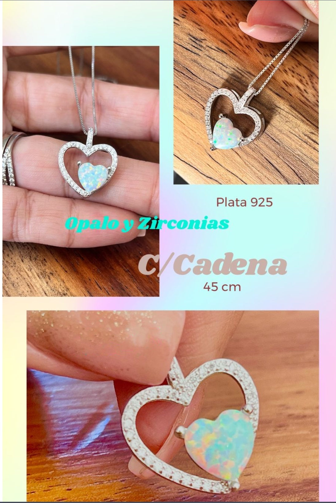 Dije y Cadena de Plata 925, con Opalo y Zirconias