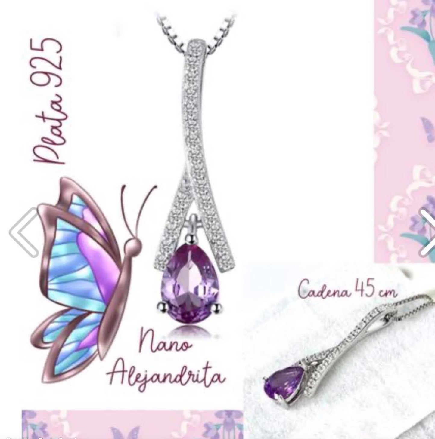 Dije y Cadena de Plata 925, con Nano Alejandrita y Zirconias