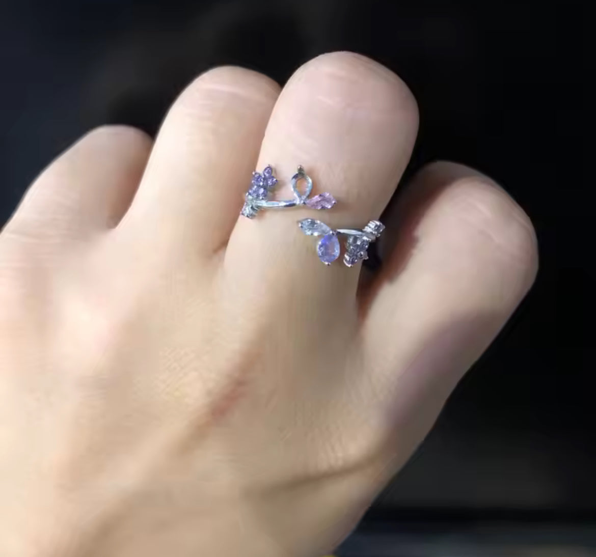 Anillo de Plata 925 con Zirconias, Ajustable
