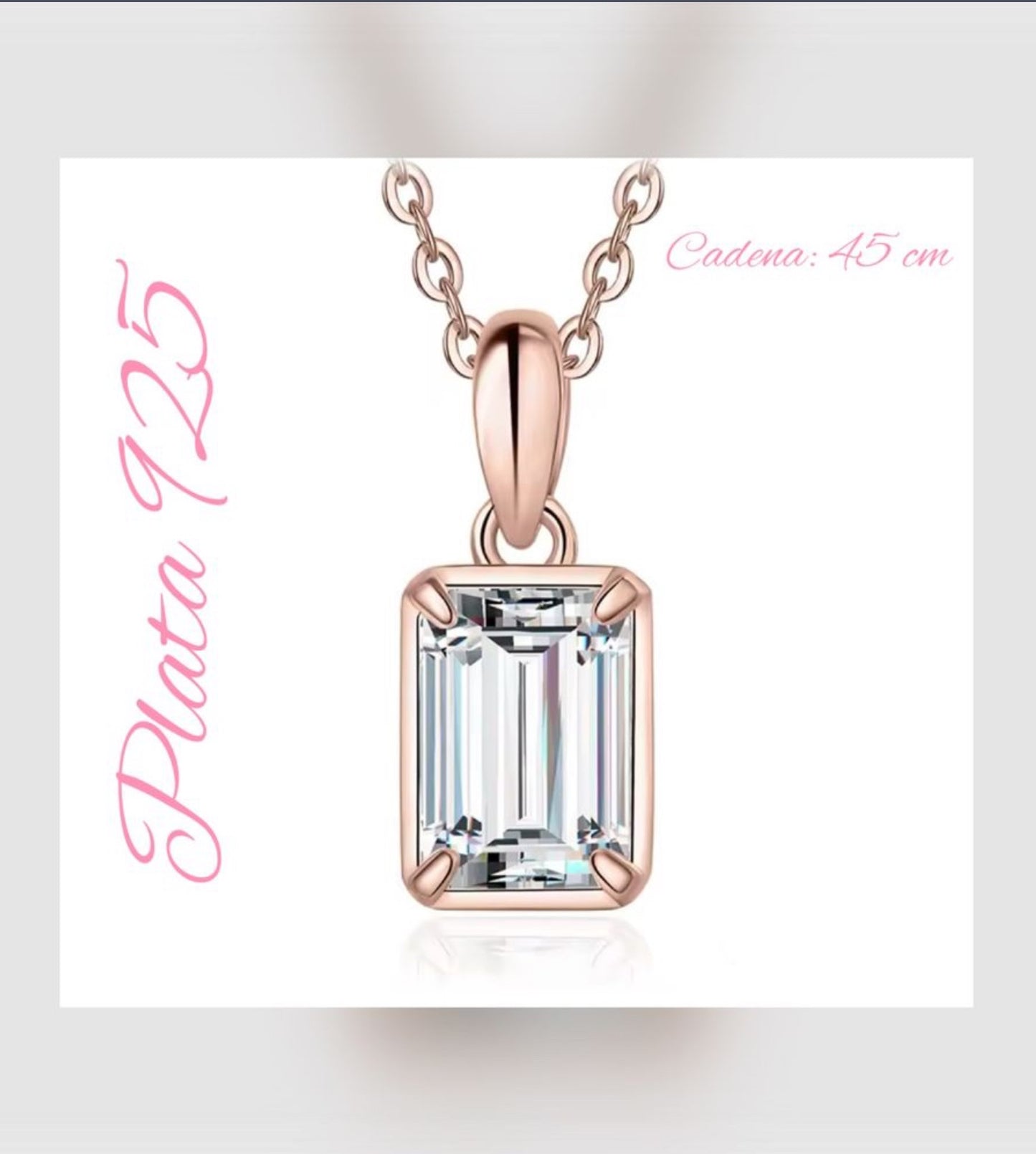 Cadena de Plata con Dije, bañados en Oro Rosa, con Zirconia modelo Minimalista