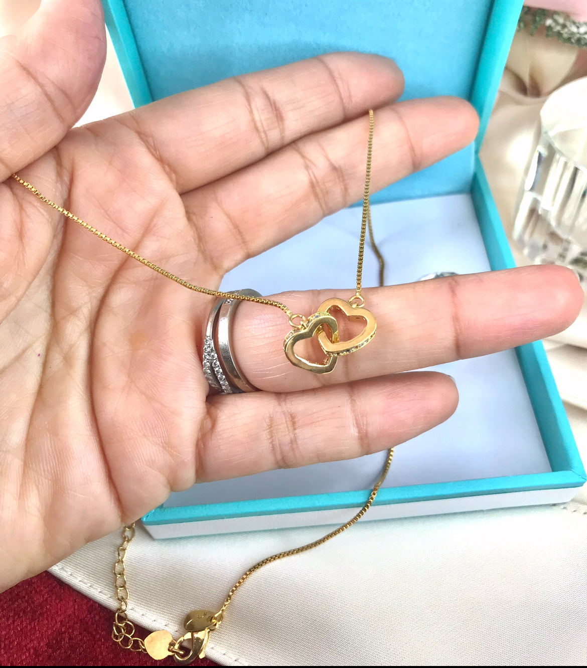 Collar de Chapa de Oro 18k, modelo Doble Corazón