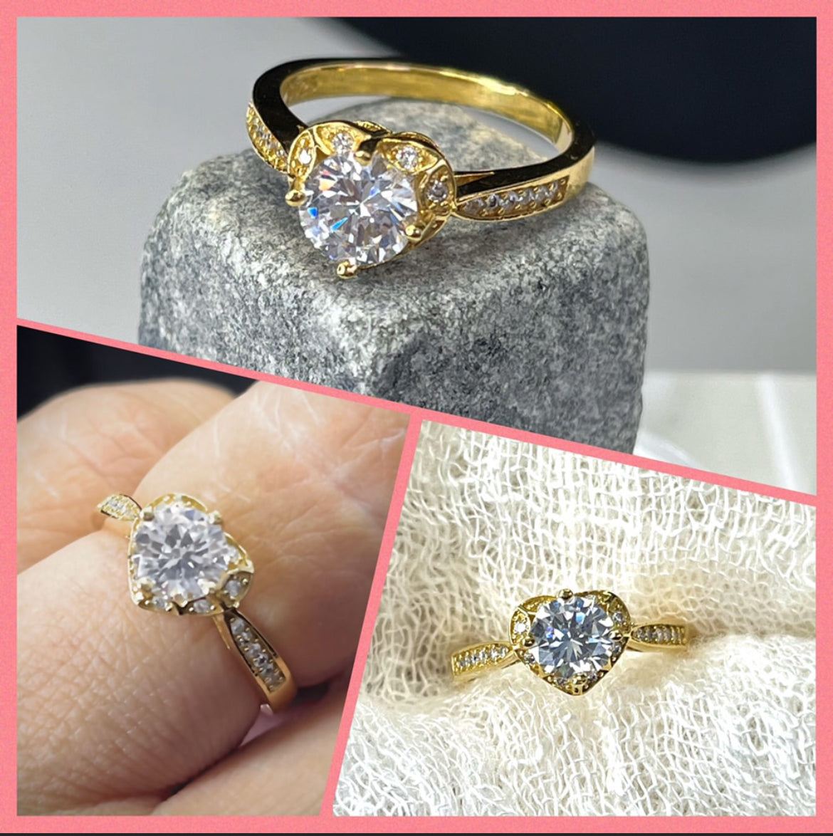 Anillo en Chapa de Oro 14k y Zirconias modelo Corazón