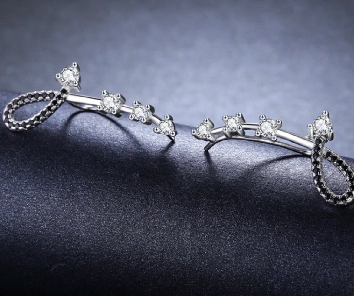 Aretes de Plata 925 con Espinela Negra y Zirconias