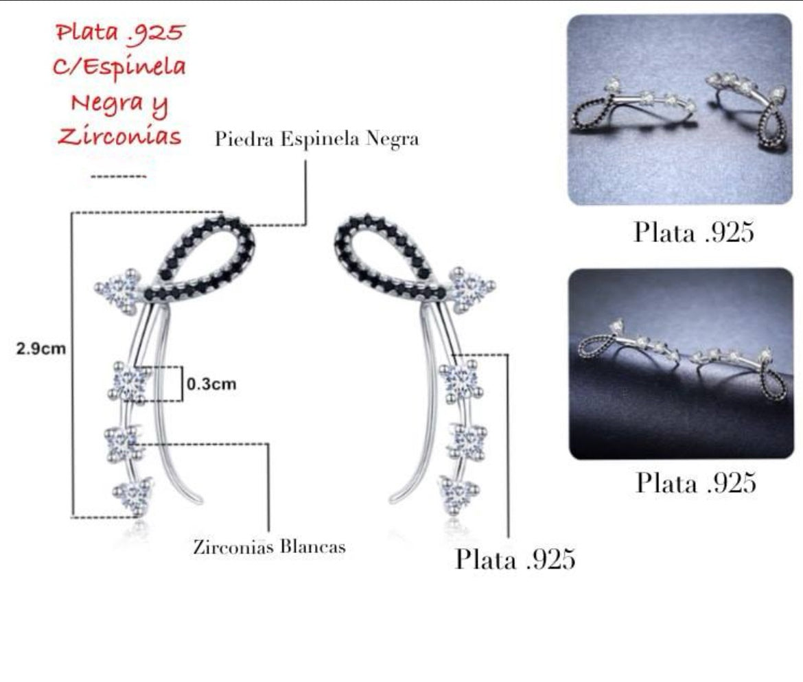 Aretes de Plata 925 con Espinela Negra y Zirconias