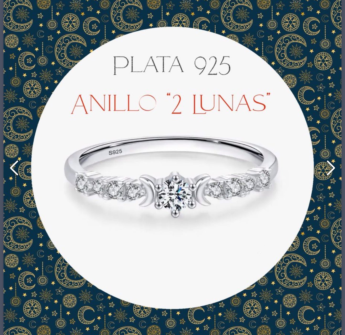 Argolla de Plata 925 con Zirconias, modelo 2 Lunas / Corazon