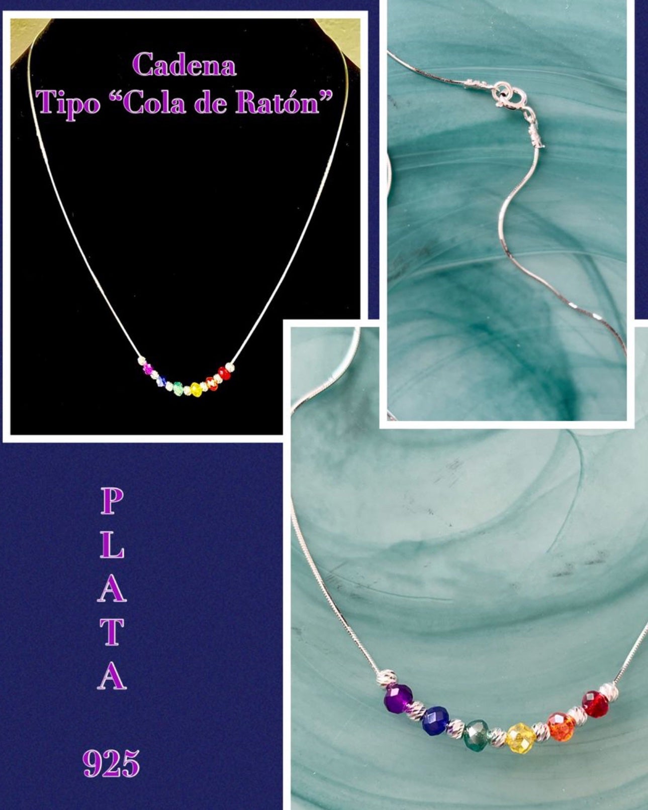Collar de Plata 925 con Cristales Multi Coloridos