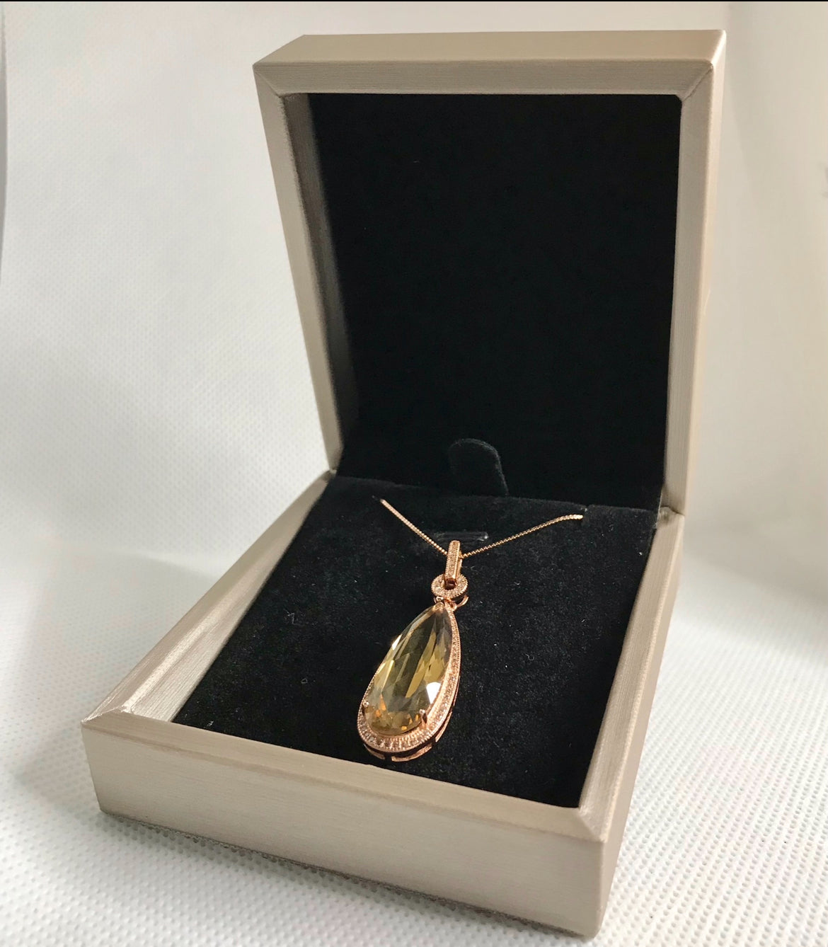Cadena de Plata 925 y Dije con Citrino, Bañados en Oro Rosa