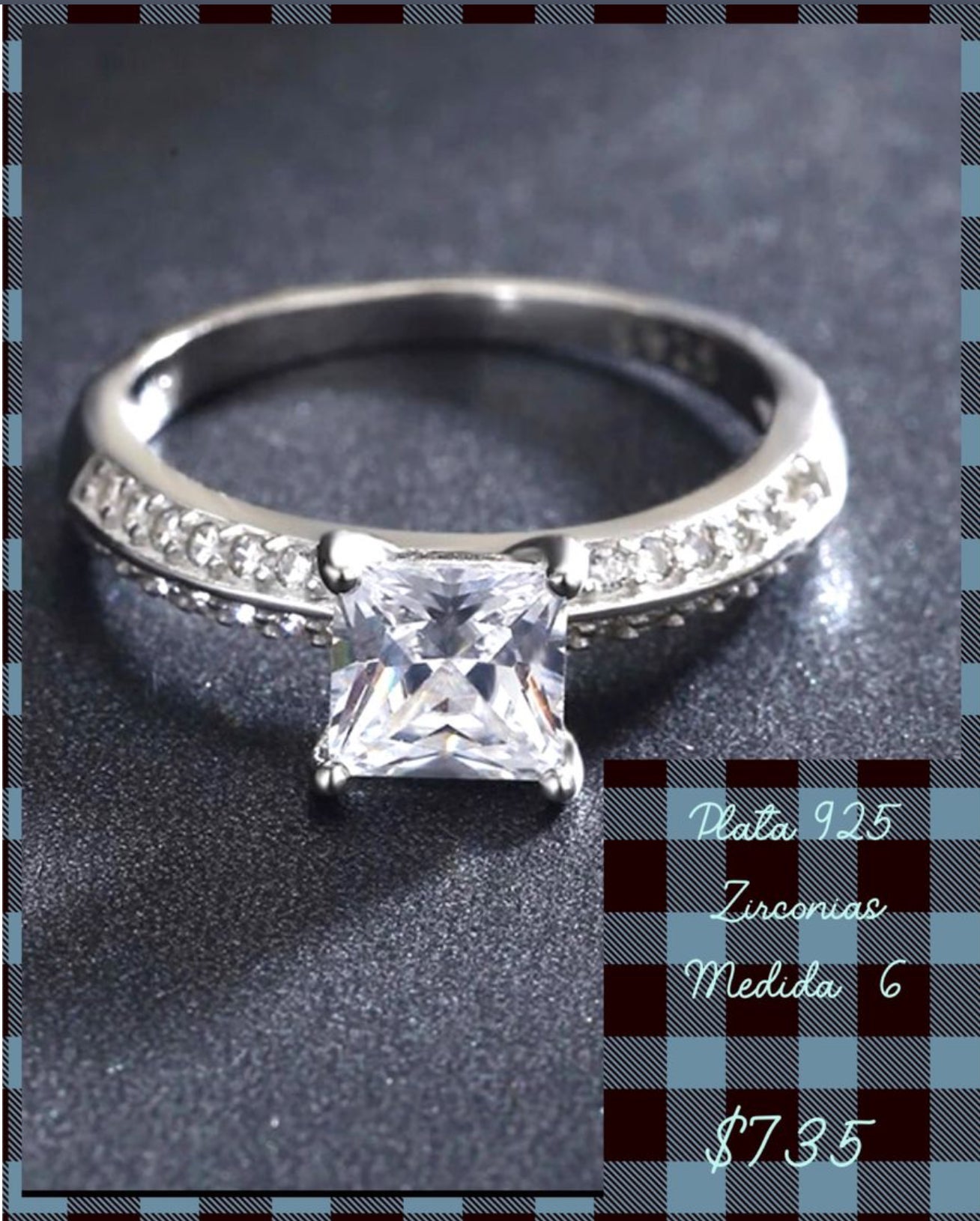 Anillo de Plata 925 con Zirconia corte Princesa