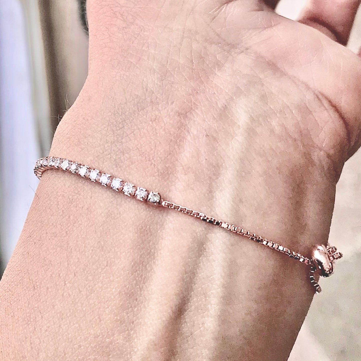 Pulsera modelo Tennis de Plata 925 bañada en Oro Rosa