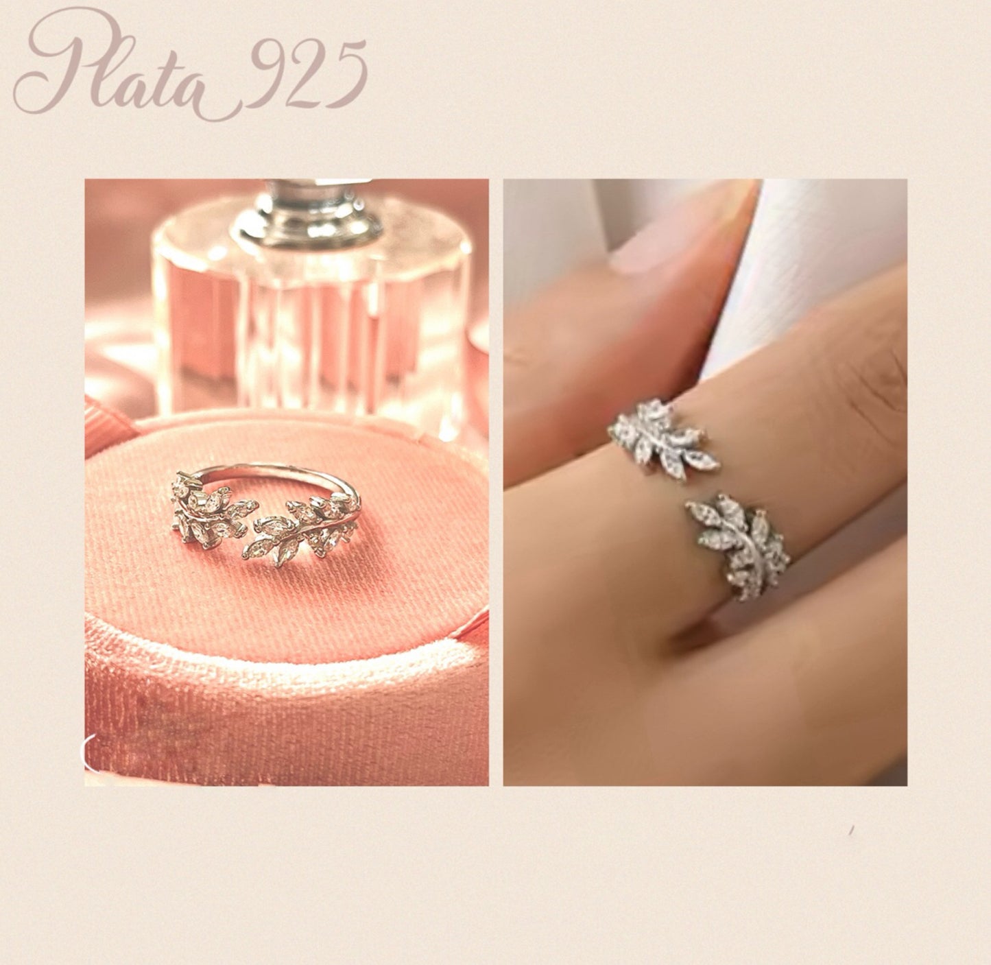 Anillo de Plata 925, modelo Hojas, Ajustable