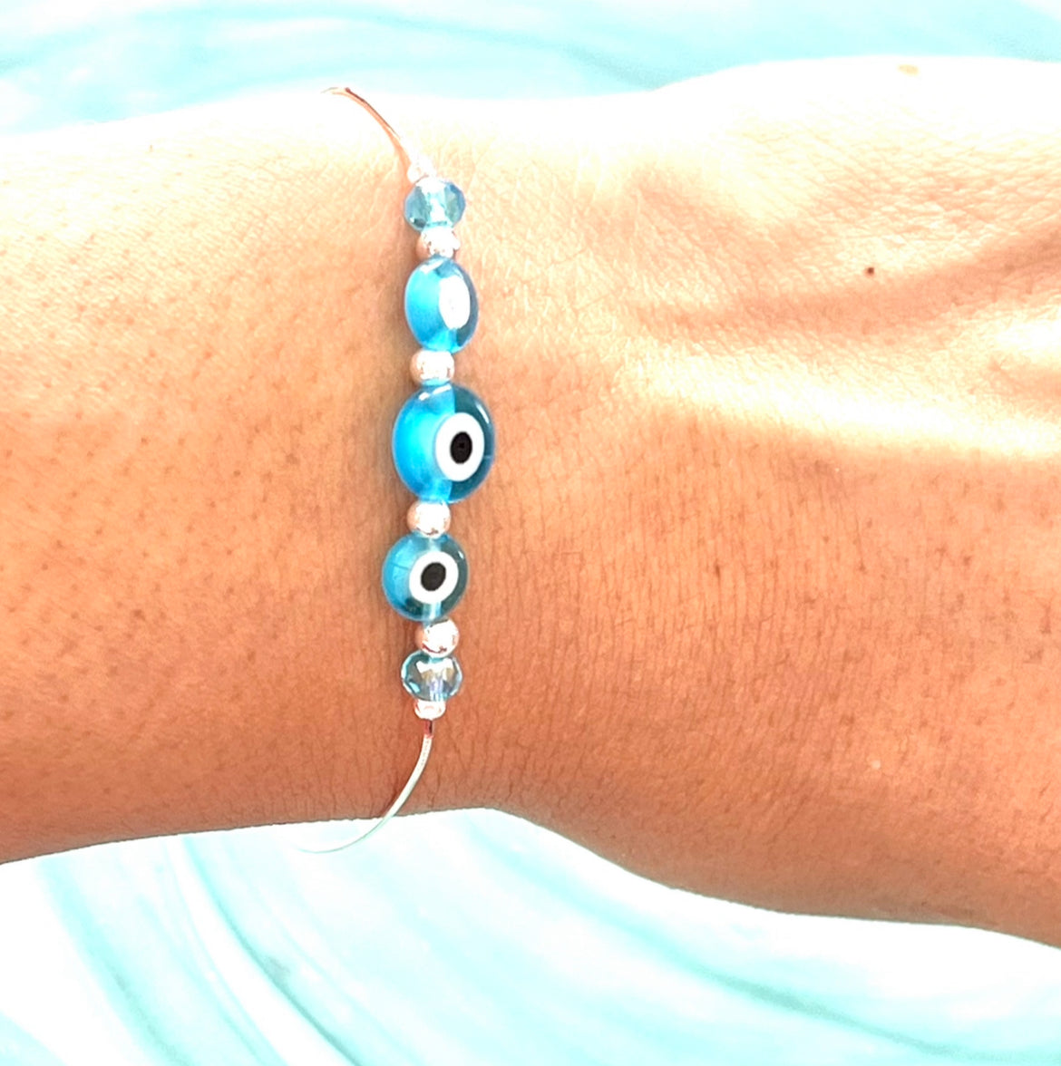 Pulsera de Plata 925 estilo Cola de Rata con Ojo Turco de Vidrio