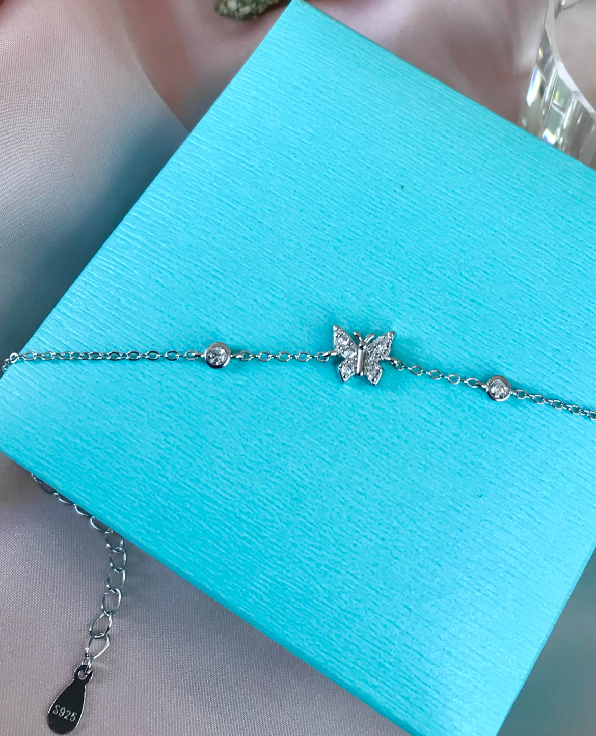 Tobillera de Plata 925 con Zirconias, modelo Mariposa