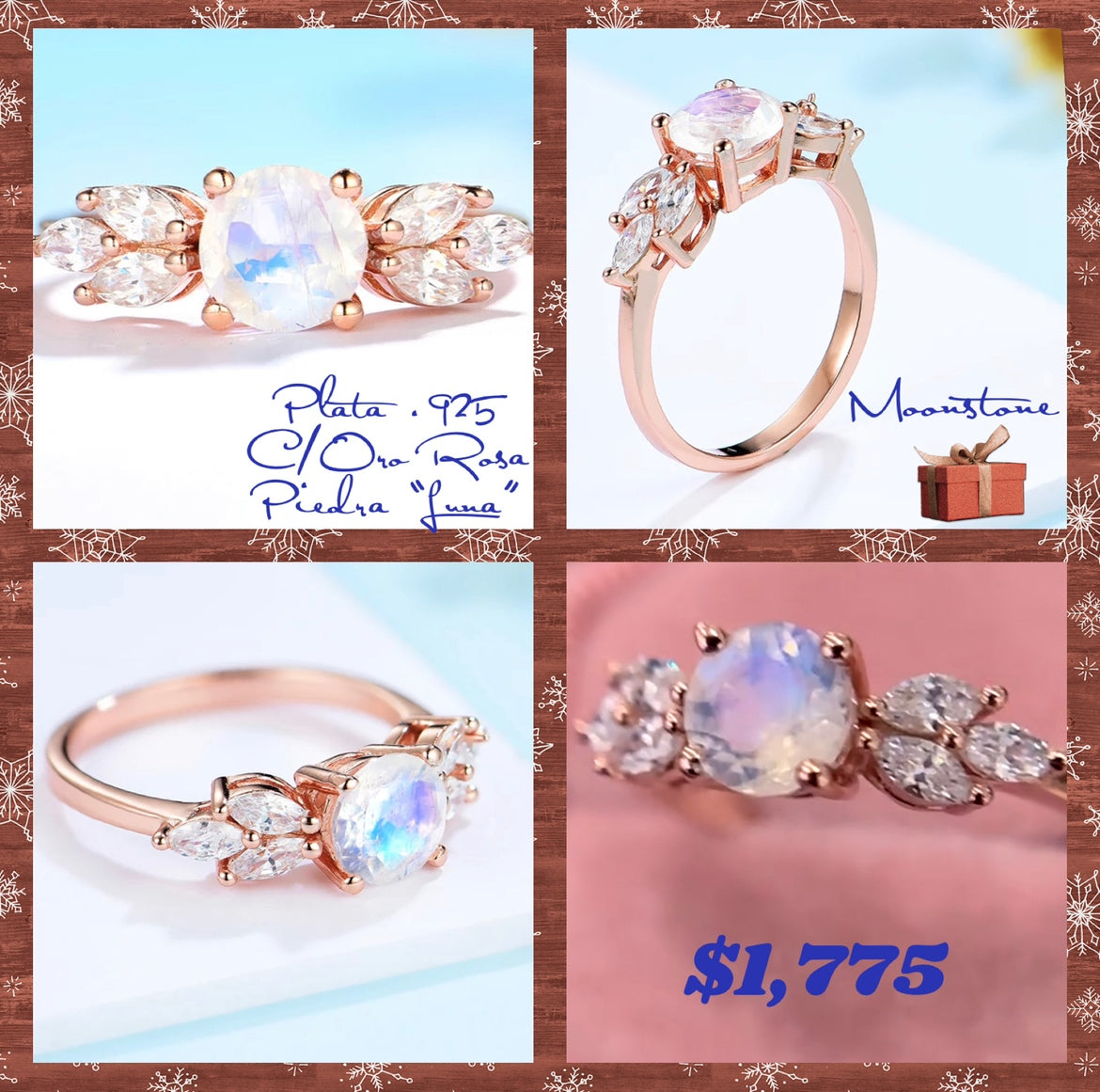Anillo de Plata 925, con Oro Rosa y Piedra Luna
