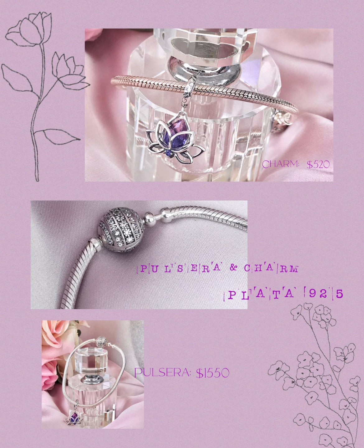 Pulsera de Plata 925 con Zirconias para Dijes