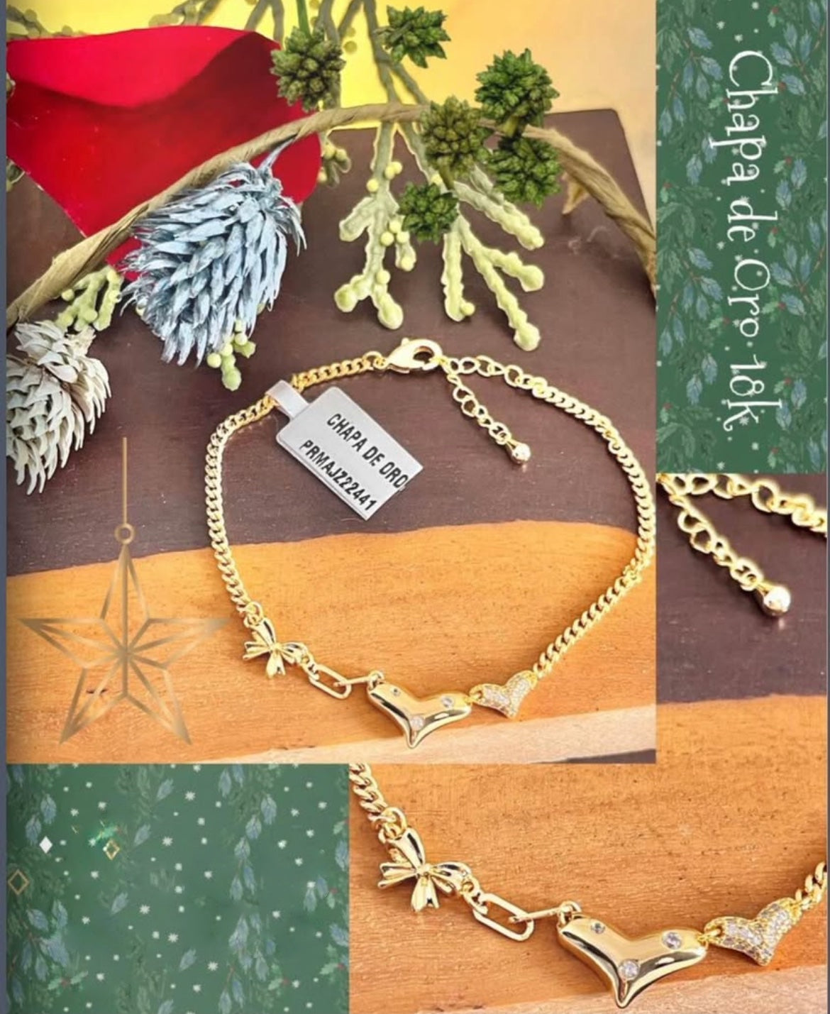 Pulsera en Chapa de Oro 18k con Zirconias, modelo Corazón