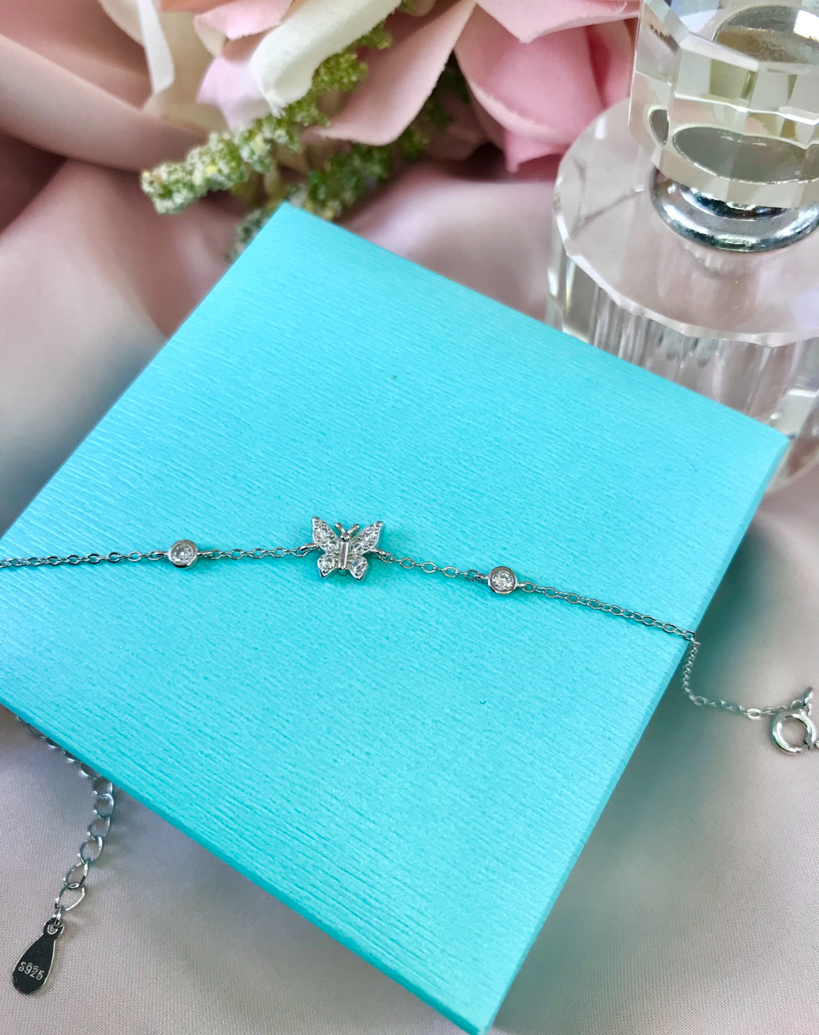Tobillera de Plata 925 con Zirconias, modelo Mariposa